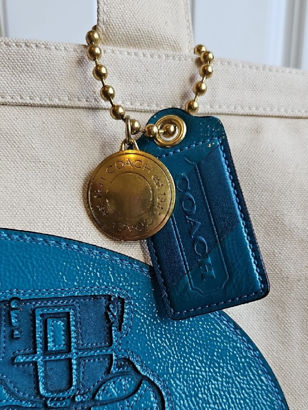 HUGE Coach Limited Edition Canvas Beach Tote - Teal Perfect Pool Bag - Picture 5 of 12